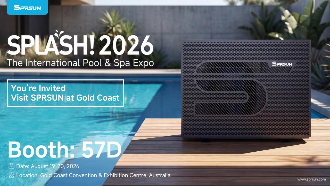 Descubra a tecnologia avan&ccedil;ada de bomba de calor para piscina com IA na SPLASH! Austr&aacute;lia 2026 - Veja as bombas de calor para piscinas mais inteligentes e silenciosas em a&ccedil;&atilde;o